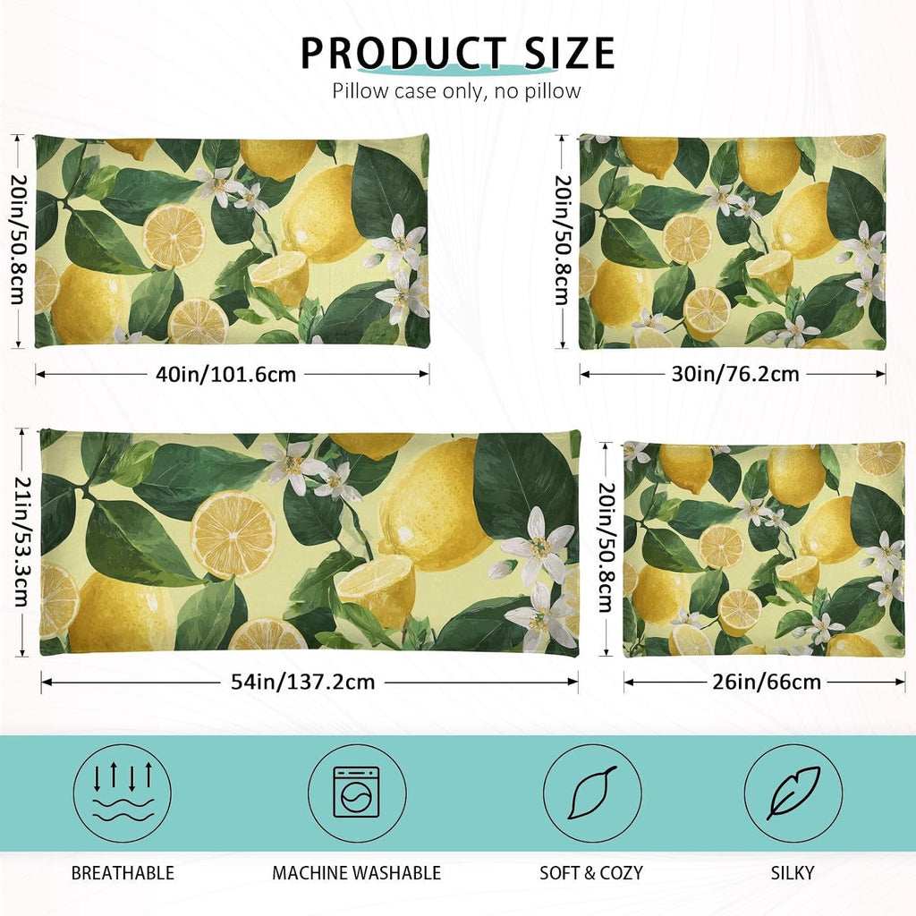 Pillow Covers 1 Pack Pillowcase with Zipper Standard Size Fluffy Pillow Cases 20x26 Inch Decorative Rectangle Yellow Vibrant Lemons Floral