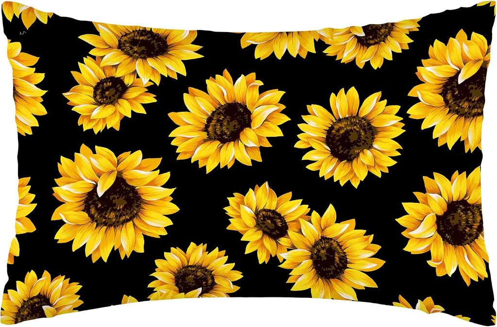 Satin Pillowcase for Hair and Skin,Abstract Yellow Sunflowers Silk Pillowcase with Hidden Zipper Soft Breathable Smooth Cooling Pillow Cover 1 Pack Queen Size for Bedroom Sofa 20”x30”