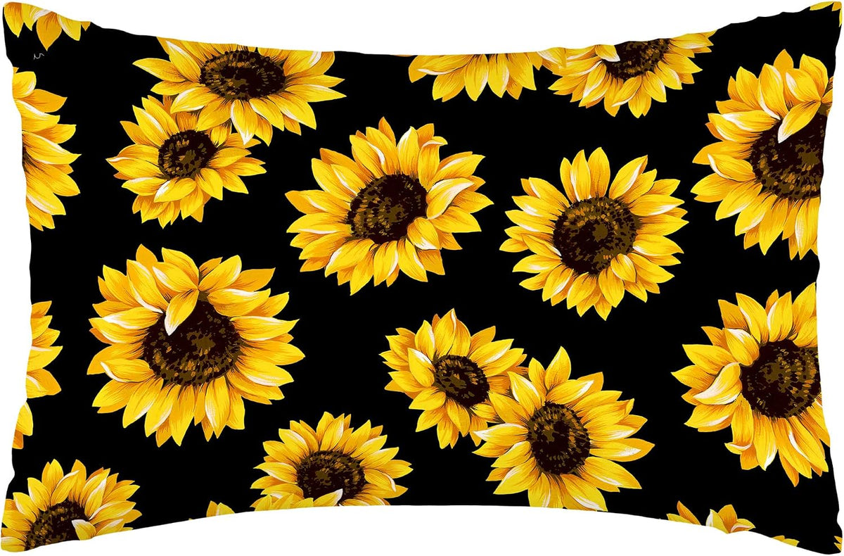 Satin Pillowcase for Hair and Skin,Abstract Yellow Sunflowers Silk Pillowcase with Hidden Zipper Soft Breathable Smooth Cooling Pillow Cover 1 Pack Queen Size for Bedroom Sofa 20”x30”