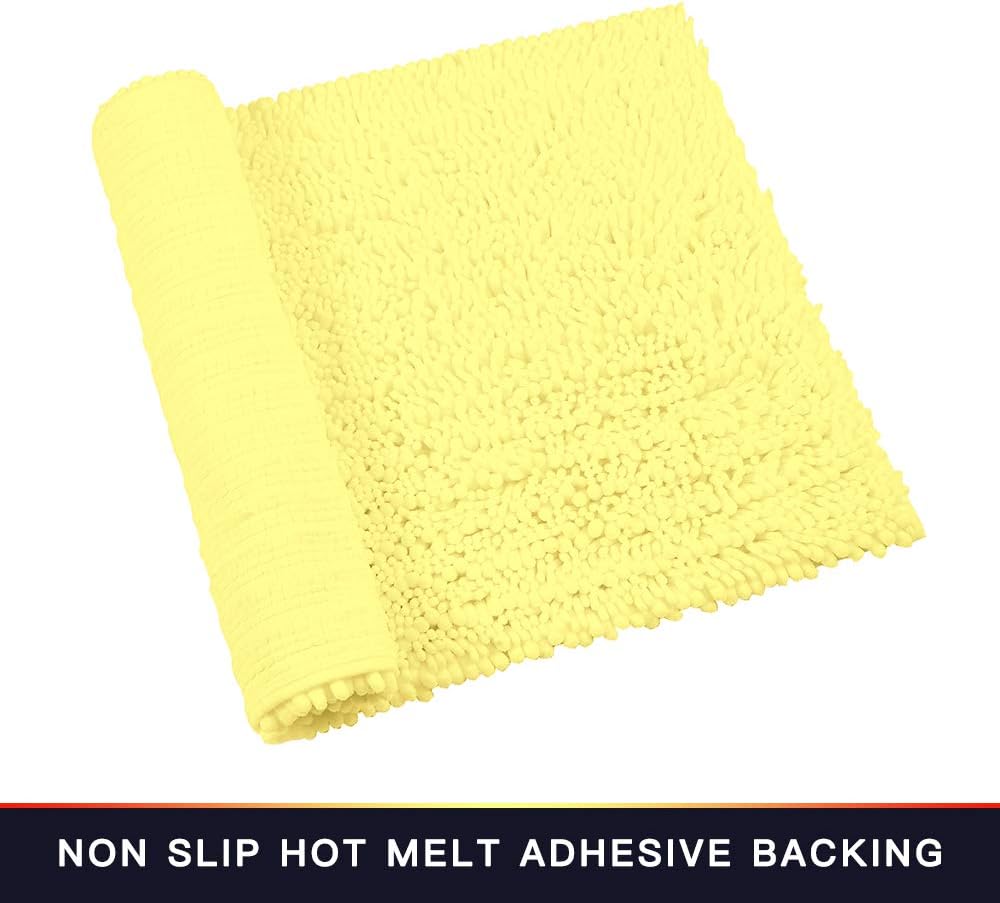 Bathroom Rug Non Slip Bath Mat (36x24 Inch Yellow) Water Absorbent Super Soft Shaggy Chenille Machine Washable Dry Extra Thick Perfect Absorbant Best Large Plush Carpet for Shower Floor