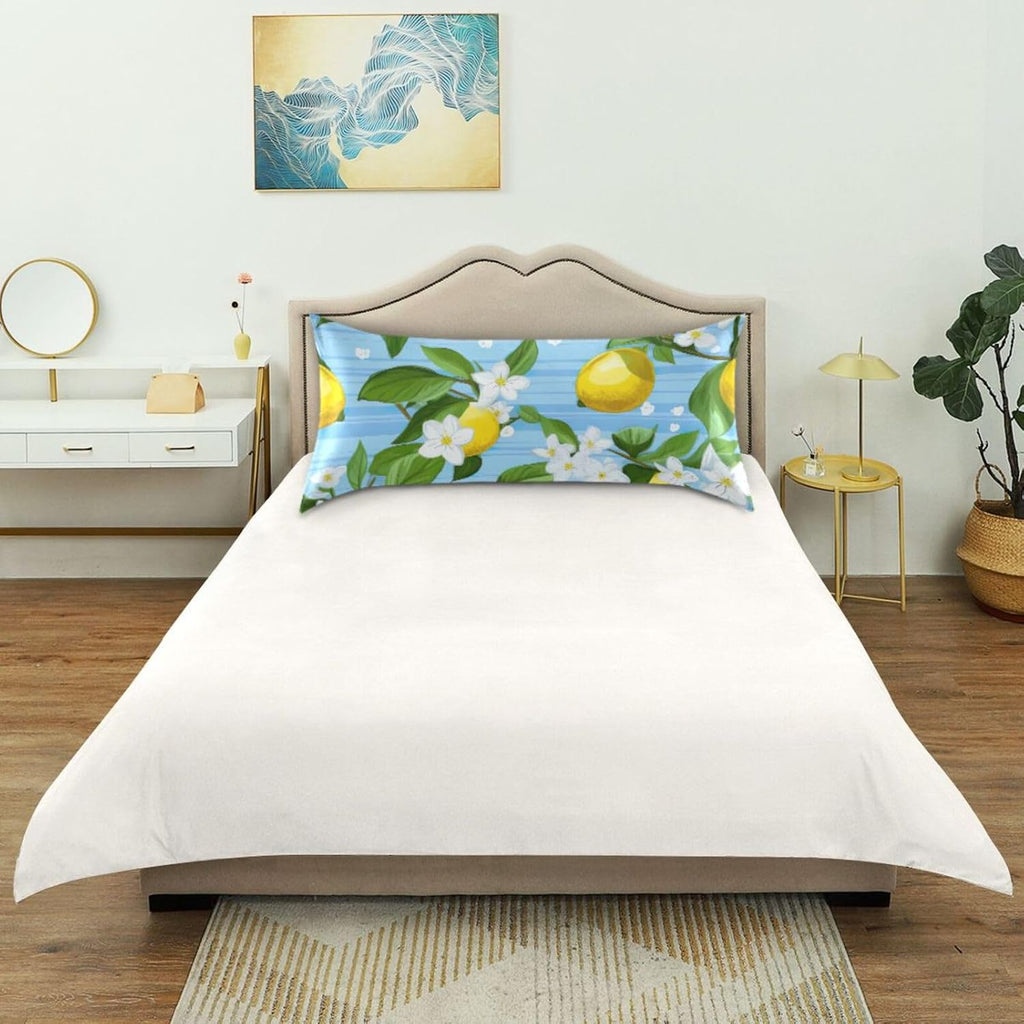 Yellow Lemon Flower Satin Pillowcase for Hair and Skin Body Pillow Covers Standard Size 20"X26" Similar to Silk Pillow Cases with Envelope Closure for Pillow