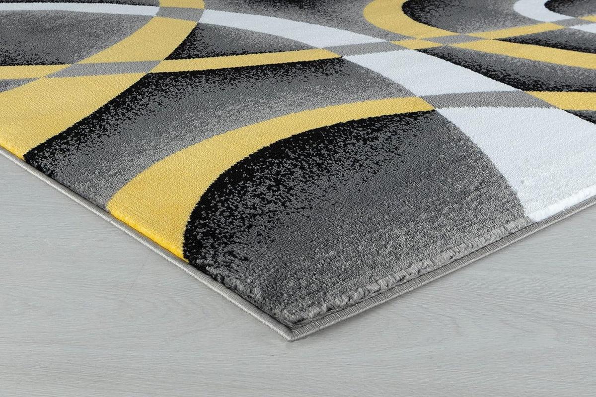 Area Rug 4x6 Yellow Door Mat Modern Swirls Carpet Bedroom Living Room Contemporary Dining Accent Sevilla Collection 4816