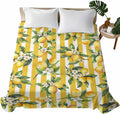 Bedding Flat Sheet - Hotel Quality Twin Top Sheet - Farm Lemon Fruit Yellow Stripe Soft Breathable Microfiber Fabric Bed Top Sheet 1 Flat Sheet Only,Watercolor Flower Green Leaves
