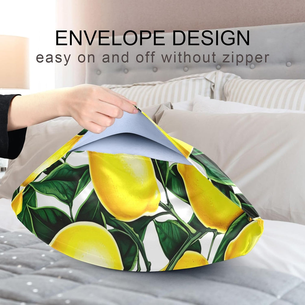 Yellow Lemons Satin Pillowcase for Hair and Skin Silk Pillowcase - Slip Cooling Satin Pillow Covers with Envelope Closure, Standard Size(20x26 inches)#394