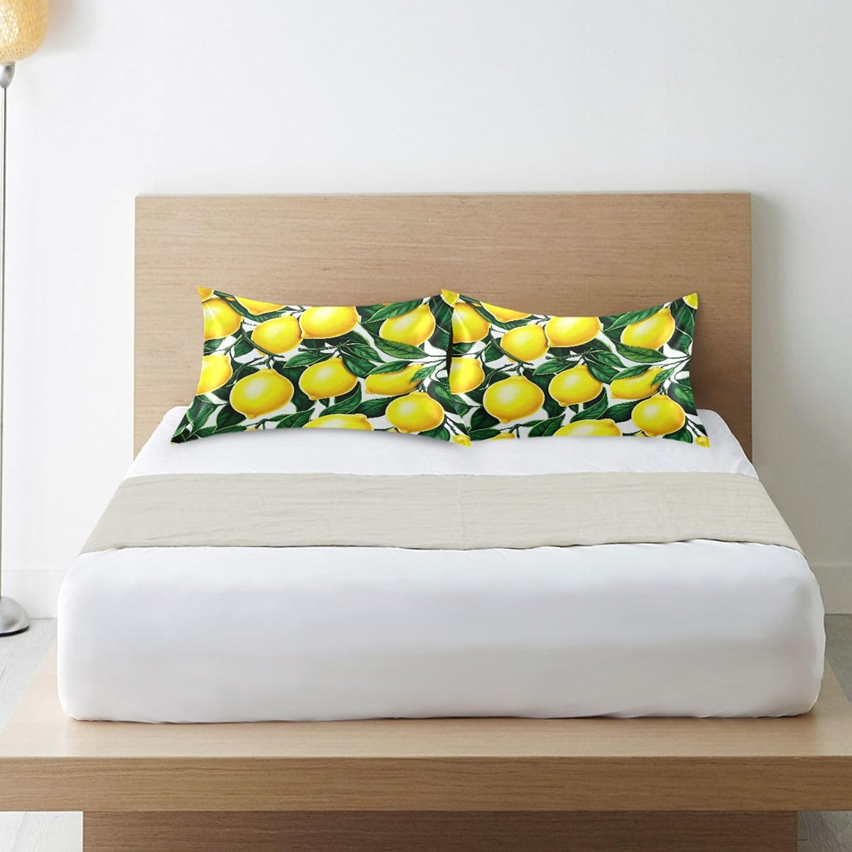 Yellow Lemons Satin Pillowcase for Hair and Skin Silk Pillowcase - Slip Cooling Satin Pillow Covers with Envelope Closure, Standard Size(20x26 inches)#394