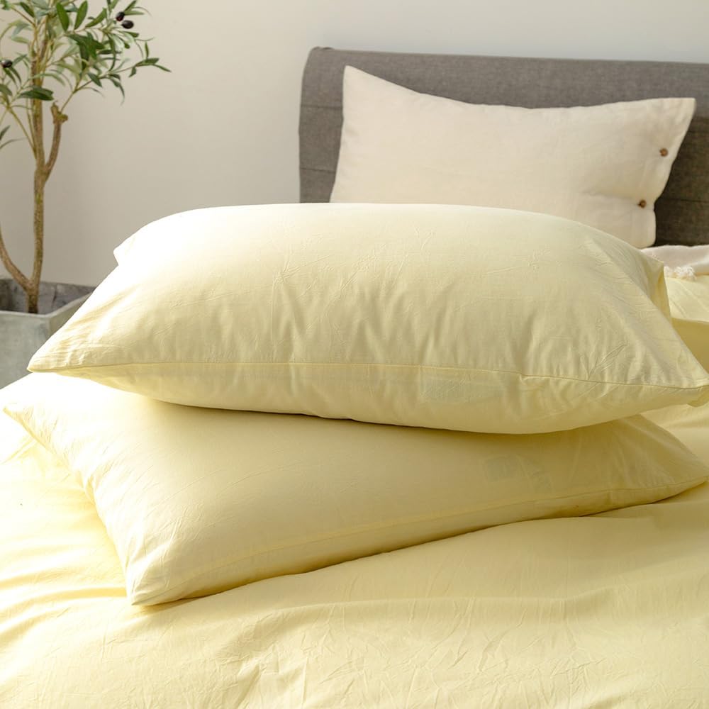 Pillowcases Set of 2 Washed Cotton Linen Feel Envelope Closure