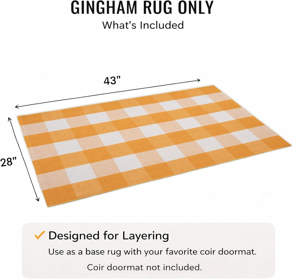 Spring Yellow and White Plaid Rug, 2'4" x 3'7" Cotton Blend Layered Doormat Rug for Front Door, Hand-Woven Washable Entryway & Porch Decor