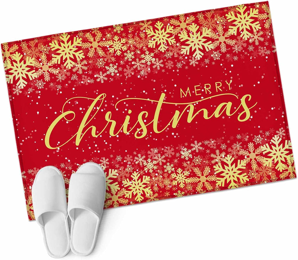 Merry Christmas 2x3 Area Rugs for Living Room, Winter Snowflakes Retro Yellow Red Non Slip Floor Mat Washable Low-Profile Indoor Carpet for Bedroom, Dining Room, Bathroom
