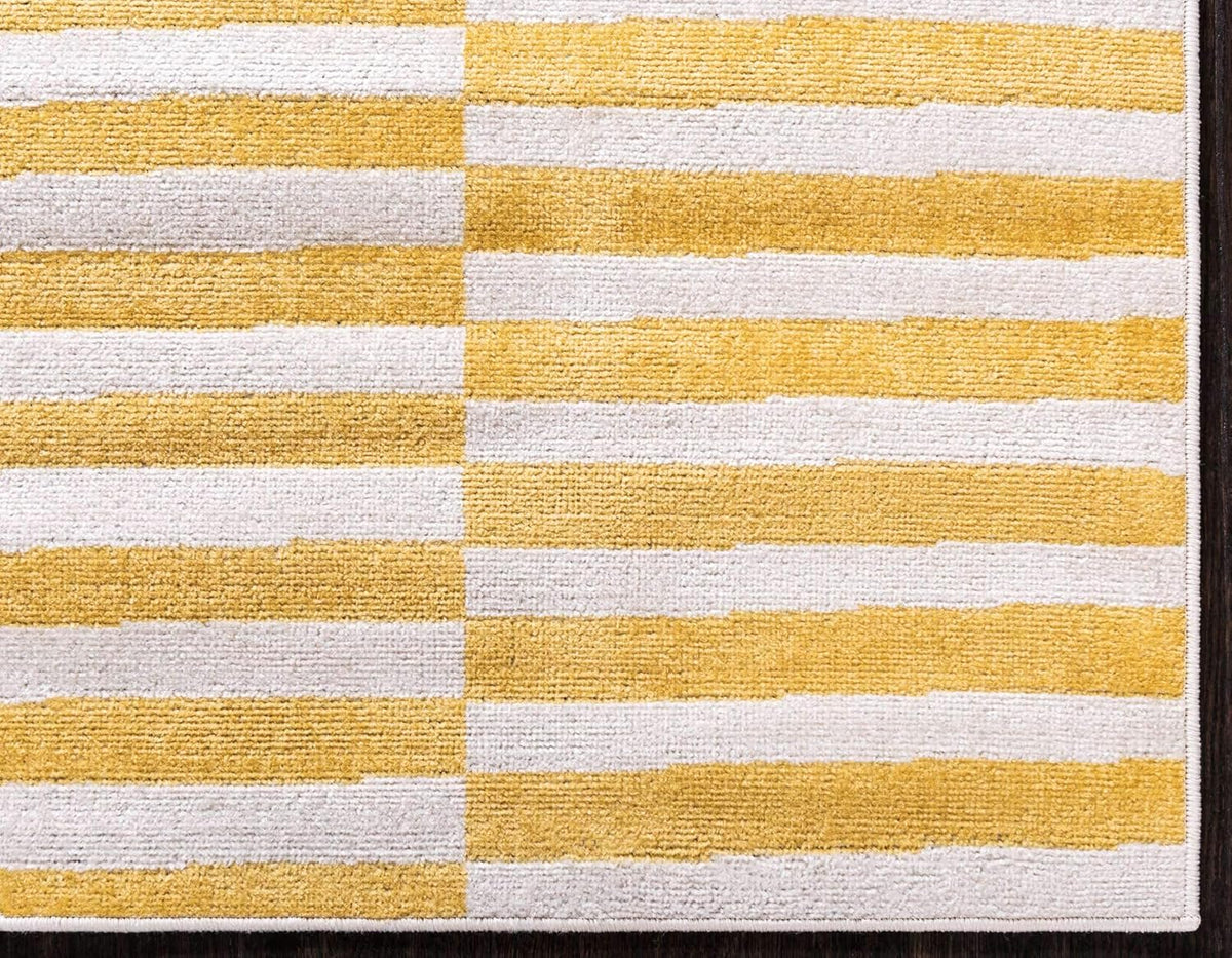 Williamsburg Collection Casual Transitional Thick Alternating Stripes Area Rug (4' 1 x 6' 1 Rectangular, Yellow/Beige)