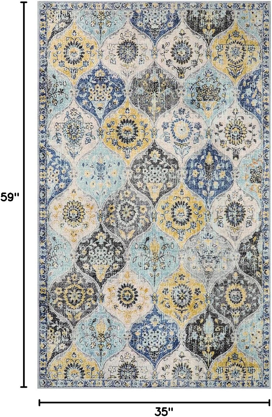 Moroccan Washable Small Area Rug, 3x5 Area Rug for Bedroom Living Room