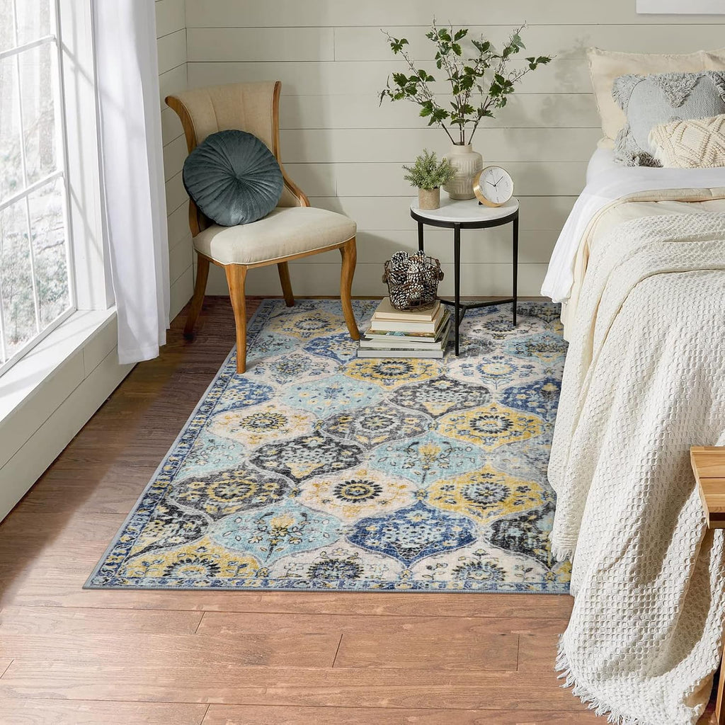 Moroccan Washable Small Area Rug, 3x5 Area Rug for Bedroom Living Room