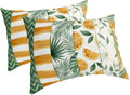 Yellow Lemons Pillow Cases Standard Size Set of 2 - Microfiber Bed Throw Pillow Covers, Summer Botanical Green Leaves Fruits Striped Decorative Lumbar Pillow Cover with Envelope Closure 20"x26"