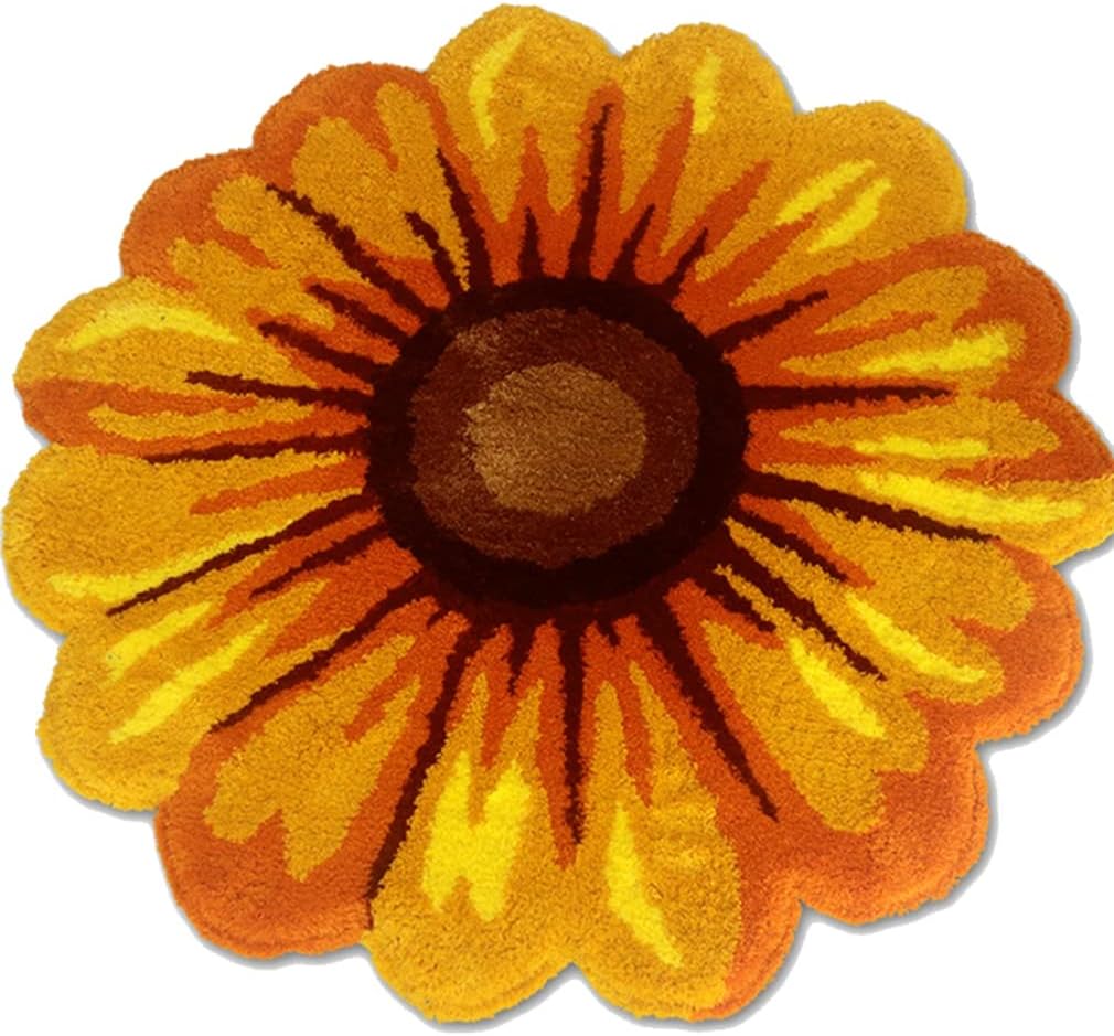 Modern Fashion Sunflower Area Rug Soft and Comfortable Bedroom Kitchen Living Room Bedside Floor Mats Indoor Outdoor Carpet Non-Shedding Non Slip Doormat Home Décor (25.5" X 25.5", Yellow)