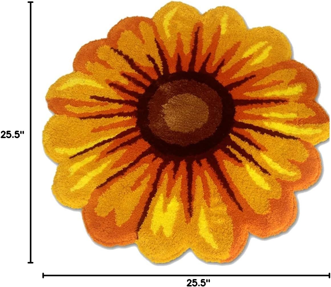 Modern Fashion Sunflower Area Rug Soft and Comfortable Bedroom Kitchen Living Room Bedside Floor Mats Indoor Outdoor Carpet Non-Shedding Non Slip Doormat Home Décor (25.5" X 25.5", Yellow)