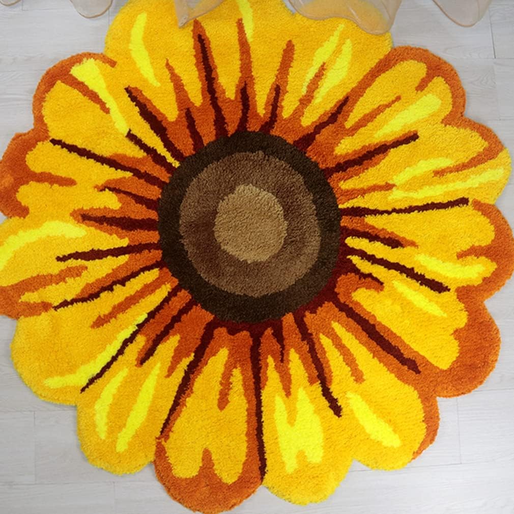 Modern Fashion Sunflower Area Rug Soft and Comfortable Bedroom Kitchen Living Room Bedside Floor Mats Indoor Outdoor Carpet Non-Shedding Non Slip Doormat Home Décor (25.5" X 25.5", Yellow)
