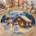 Round Area Rug 3Ft Winter Theme, Washable Yellow Blue Rug for Bedroom, Low-Pile Soft Round Carpet for Living Room, Ideal for High Traffic Areas in Entryway