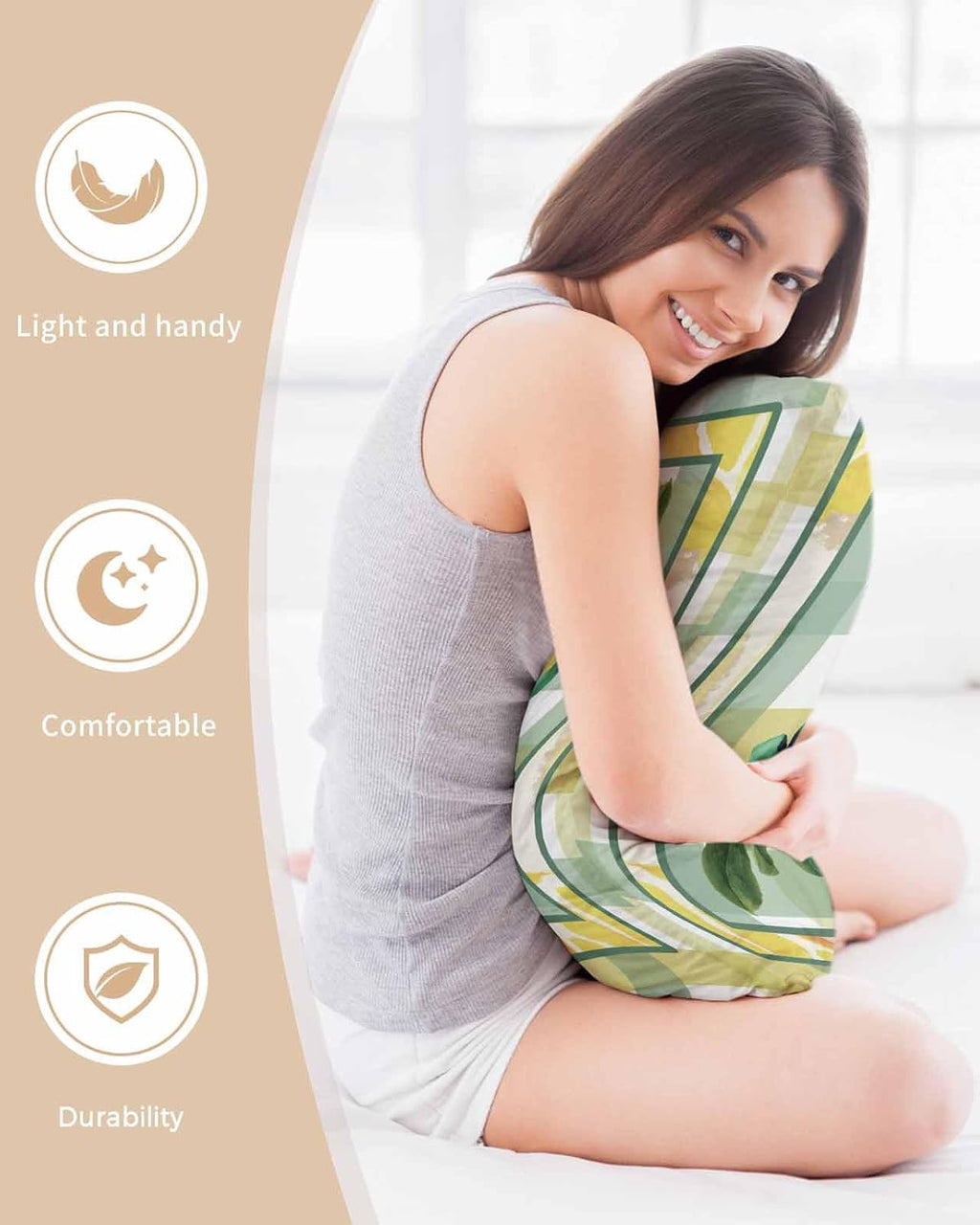 Lemon Pillow Cases Standard Size Set of 2, Satin Pillowcase for Hair and Skin, Botanical Fruit Leaves Bow Yellow Green Striped Throw Pillow Covers Cooling Pillow Protector with Zipper 20"x26"x2