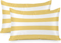 Lemon Yellow Striped Pillow Cases Standard Size Set of 2, Modern Yellow Stripes Farmhouse Satin Pillowcase with Zipper for Hair/Skin, Decorative Pillow Covers for Bed/Couch/Sofa, 20x26 Inches