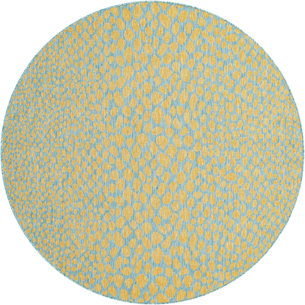 Jill Zarin Jill Zarin Outdoor Collection Area Rug - Cape Town (6' 7" Round, Yellow and Aqua/Light Blue)
