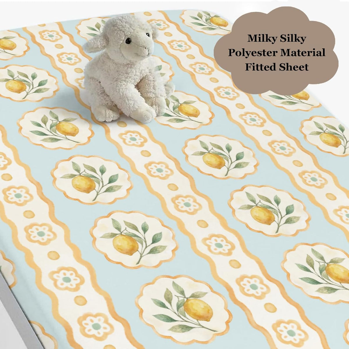 Vintage Lemon Fruit Floral Stripes Baby Crib Sheet for Boys & Girls 28x52 Inch Yellow Lemons Baby Sheet for Standard Crib and Toddler Mattress Summer Frame Bed Sheets
