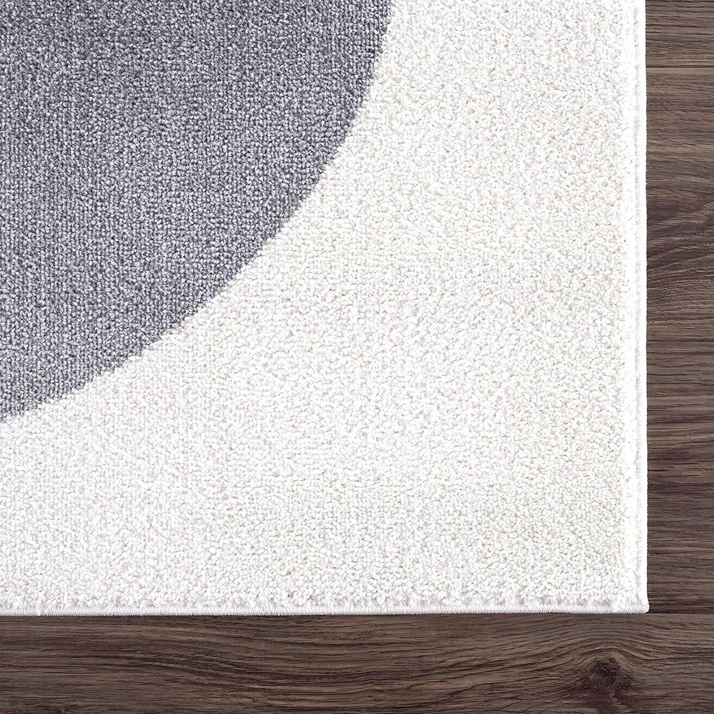 Rugs Cream and Gray 4 ft. X 6 ft. Mid-Century Rug with Circles and Lines. Neutral Tones of Cream, Gray and a pop of Yellow. Minimalistic Design Turkish Stain Resistant Area Rug.