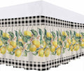Yellow Lemons Wrap Around Bed Skirt Queen Size, Dust Ruffled 16 Inch Tailored Drop with Adjustable Elastic Belt Pleated, Summer Botanical Black White Plaid Rustic Luxury Bedding Skirts for Bedroom