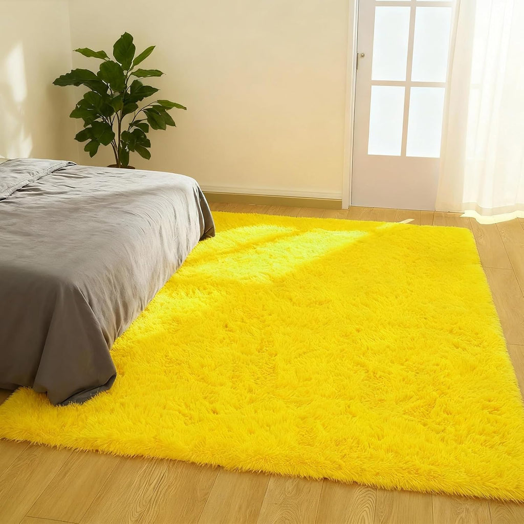 Cozy Winter Area Rug 5x7,Ultra Soft ‌Plush Shaggy Rug Non Slip for Living Room/Bedroom,Kid/Pet Friendly,Modern Home Decor Carpet,Yellow