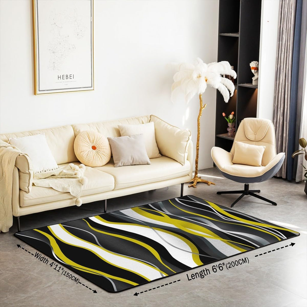 Geometric White Yellow Area Rug Bedroom Living Room 3x5