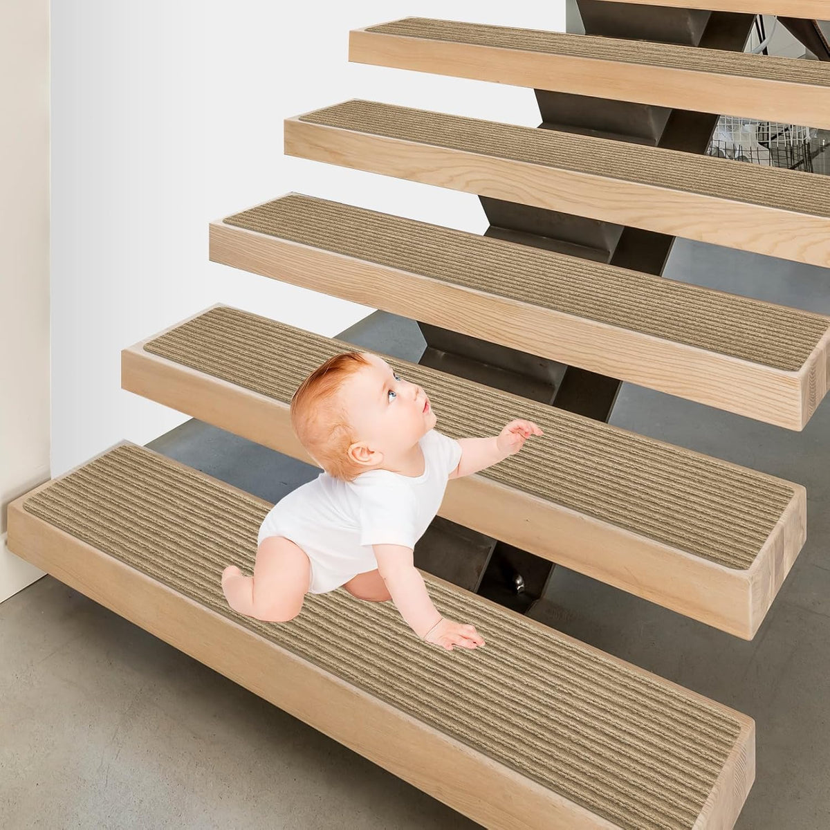 Stair Treads for Wooden Steps - Non Slip Stairs Carpet Tape Peel and Stick with Double Adhesive Tape Set of 15 Stripe- Flax Yellow