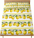 3 Pieces Twin Fitted Sheet Set, Summer Lemon Flower Leaf Deep Pocket Up to 16", Yellow Fruit Minimalist Stripe Soft Elastic Bed Sheets and Pillow Cases Secure Fit