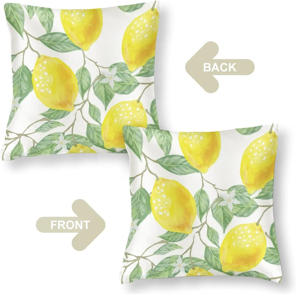 Couch Pillows 16"x16" Lemon Bliss Satin Modern Cushion Case Yellow Lemon Throw Pillow Covers Zippered Pillow Case Farmhouse Rustic Cushion Case for Sofa Couch Soft Cooling Printed Pillow Cases