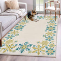 Retro Yellow Snowflake 4x6 Area Rugs for Living Room, Winter Christmas Abstract Art Non Slip Floor Mat Washable Low-Profile Indoor Carpet for Bedroom, Dining Room, Bathroom