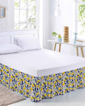 Yellow Lemon Bed Skirt Queen Size 16 Inch Drop, Adjustable Elastic Wrap Around Bed Skirts Easy Fitting Dust Ruffle Bedskirt Bed Frame Cover Blue Leaf Vintage Botanical Summer Spring