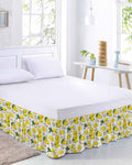 Yellow Summer Lemon Bed Skirt Queen Size 16 Inch Drop, Adjustable Elastic Wrap Around Bed Skirts Easy Fitting Dust Ruffle Bedskirt Bed Frame Cover Summer Botanical Gray Plaid
