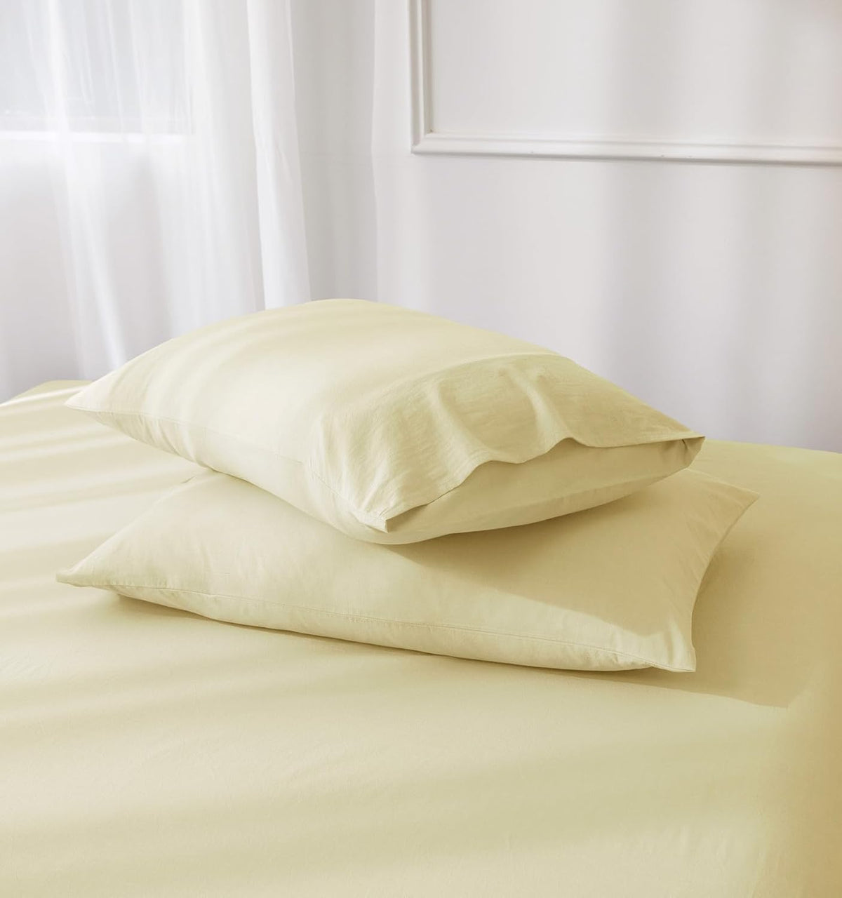 JIYUAN Standard Washed Cotton Pillowcases, Set of 2, Relaxed Linen Feel