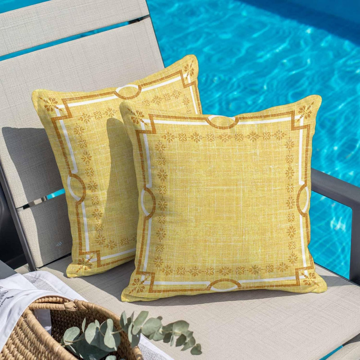 Lemon Yellow Botanical Pillow Covers 16x16 Inch Decorative Throw Pillow Cover, Vintage Florals Geometric Minimalist Sofa Pillowcases Accent Cushion Case Home Decor Bedroom Living Room