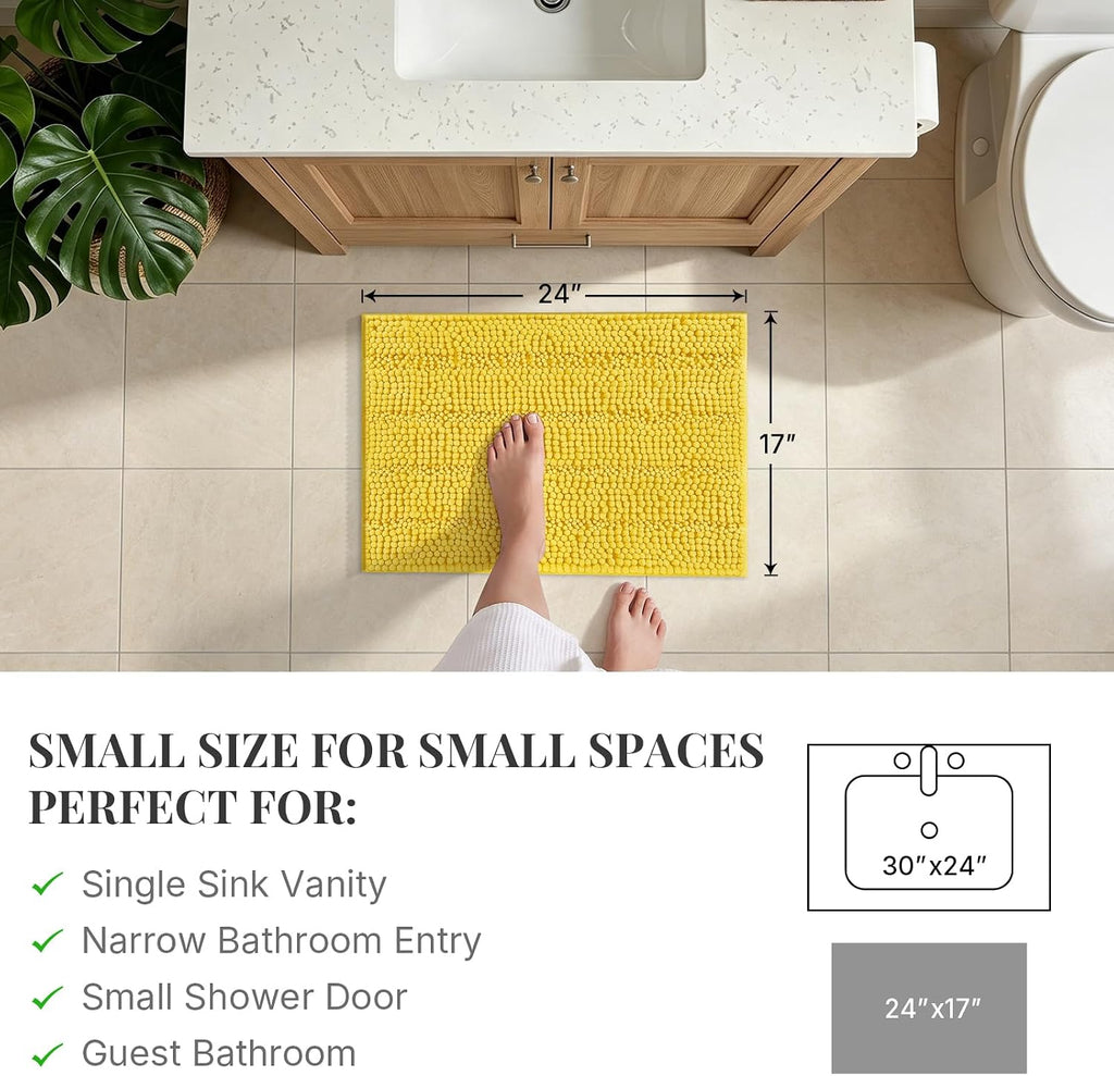 Small Bath Rug Mat,Yellow Chenille High Absorbent Bathroom Floor Mat