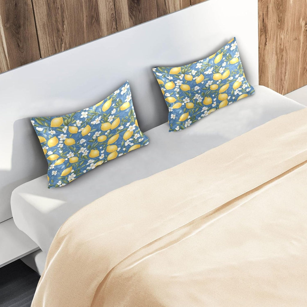 Yellow Lemons Satin Pillowcase for Hair and Skin Silk Pillowcase - Slip Cooling Satin Pillow Covers with Envelope Closure, Standard Size(20x26 inches)#238