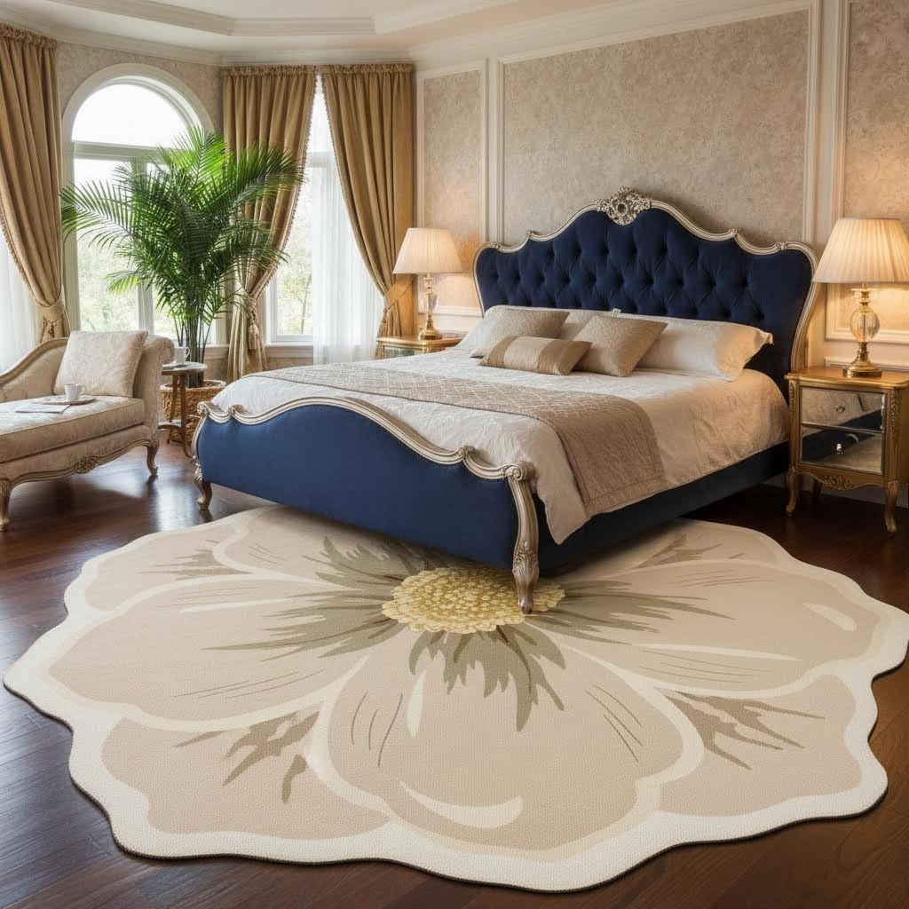 Yellow Green Beige Flower Rug 3ft Round Area Rugs Elegant Floral Texture Non Slip Foldable Washable Durable Comfort Thin Carpets for Bedroom Living Room Conference Room Guestroom Floor Mats