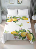 Twin Flat Sheet Only,Vintage Farm Lemon Flowers Top Sheet Breathable Soft Brushed Polyester Microfiber Bed Sheets,Yellow Fruit Butterfly Floral Hotel Luxury Bedding Sheets for Women,Men,Teens