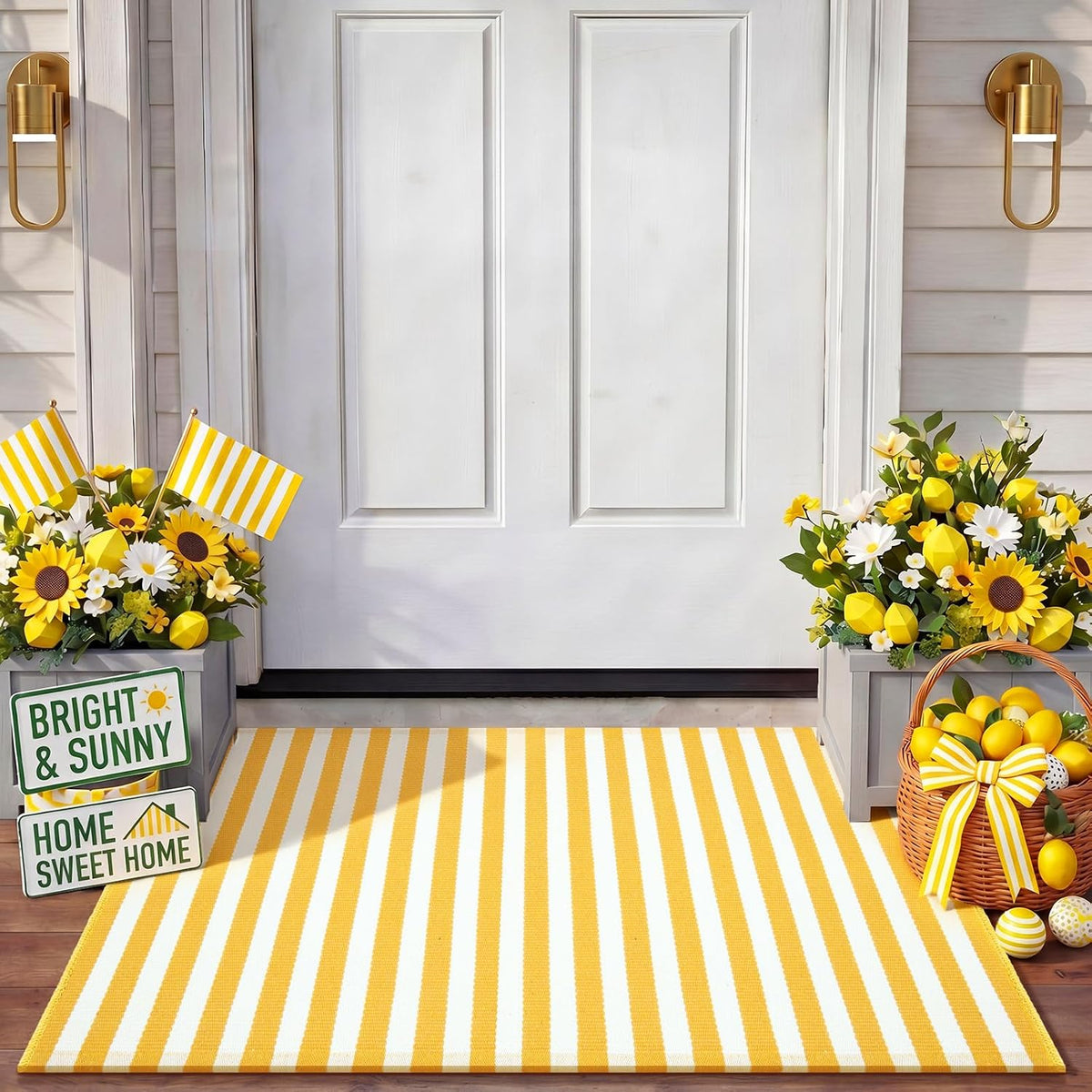 2' X 3' Yellow and White Fall Vertical Stripe Outdoor Rug