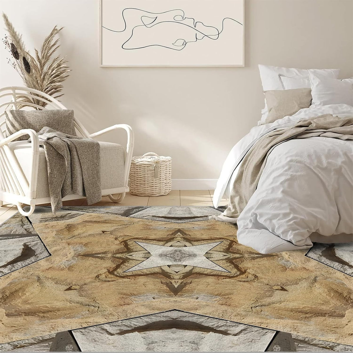 Retro Abstract Pattern Area Rug – Premium Low Pile Non-Slip Carpet for Living Room, Bedroom & Office – Geometric Print,Washable Contemporary Home Decor Rug Yellow
