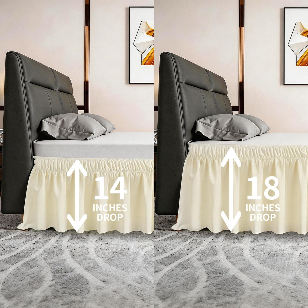 Twin Bed Skirt, Elastic Wrap Around Bed Skirt Twin Size, Bed Skirts for Adjustable Bed, Easy Fit with 14" Drop Length Tailored Drop Dust Ruffle (Light Yellow)