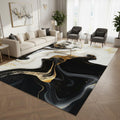 Liquid Marble Swirl Modern Abstract Black White Yellow Area Rug for Living Room Bedroom Guestroom Non Slip Washable Soft Lux Carpet Under Dining Room Coffee Table Art Deco Home Office Rug 5x7