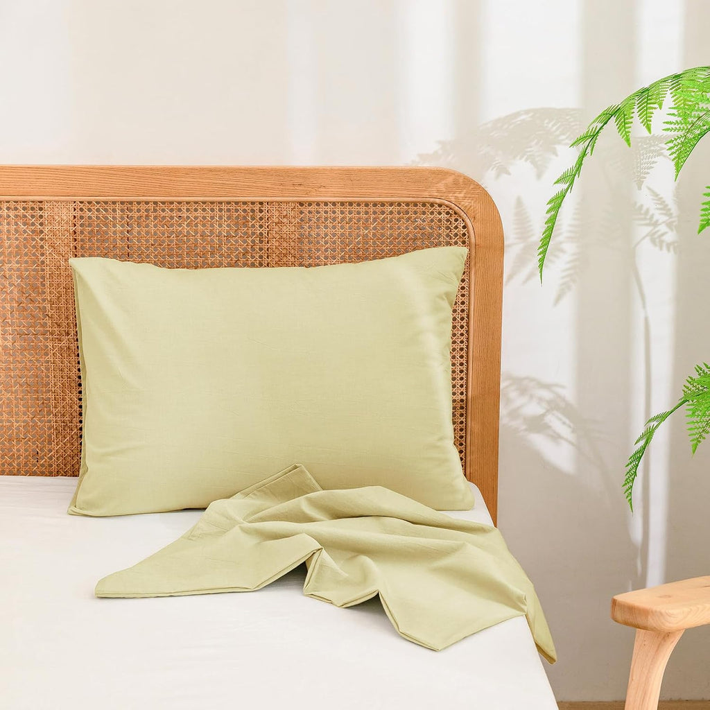 Washed Cotton Pillowcases Linen Feel Light Yellow Standard