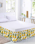 Yellow Lemon Bed Skirt Queen Size 16 Inch Drop, Adjustable Elastic Wrap Around Bed Skirts Easy Fitting Dust Ruffle Bedskirt Bed Frame Cover Blooming Floral Botanical Leaves