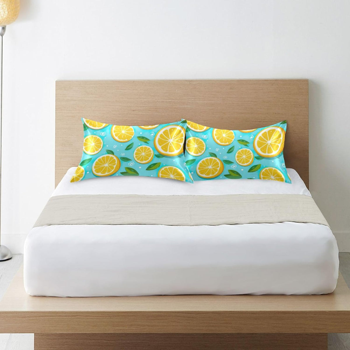 Lemons Yellow Satin Pillowcase for Hair and Skin Body Bedding Pillowcases Standard Size 20"X26" Similar to Silk Pillow Cases with Envelope Closure for Women