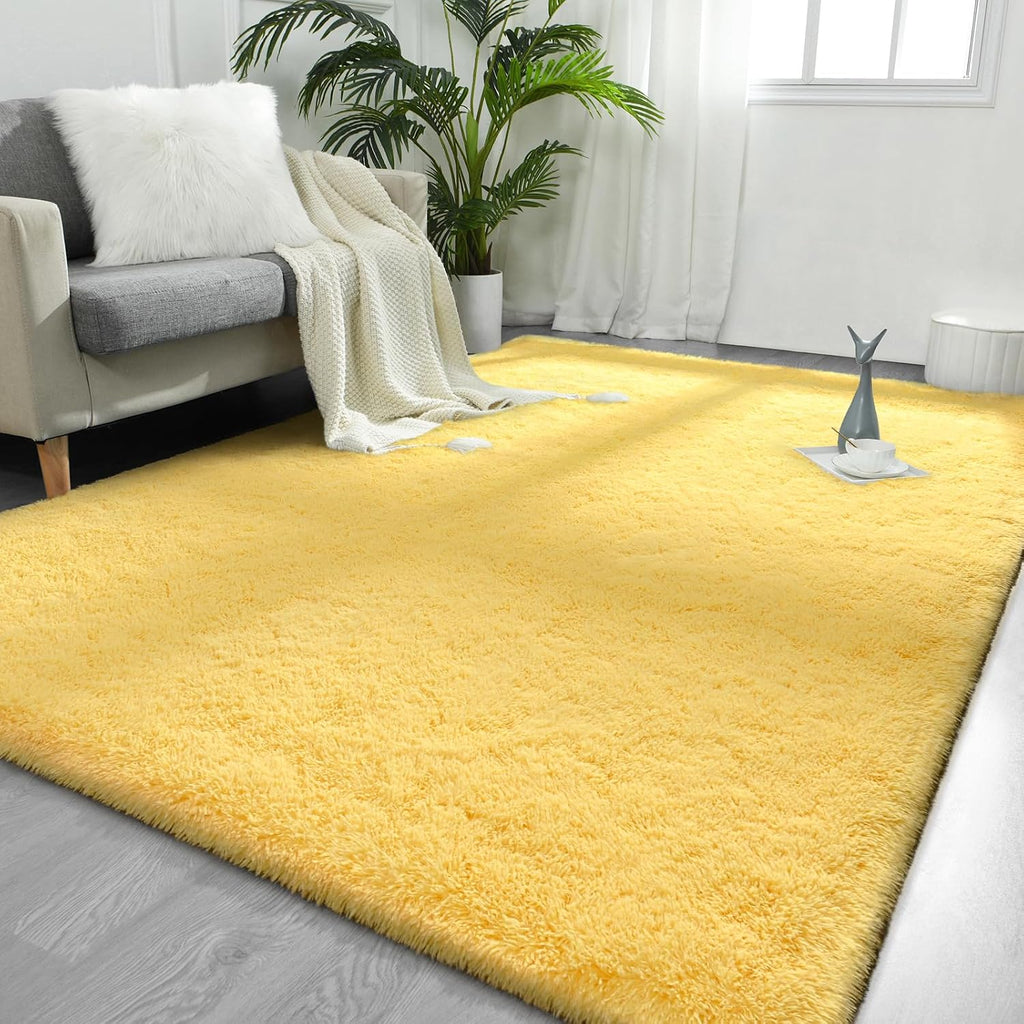 Large Area Rugs for Living Room, 4x6 Feet Yellow Shaggy Rug Fluffy Throw Carpets, Ultra Soft Plush Modern Indoor Fuzzy Rugs for Bedroom Girls Kids Nursery Room Dorm Home Decor