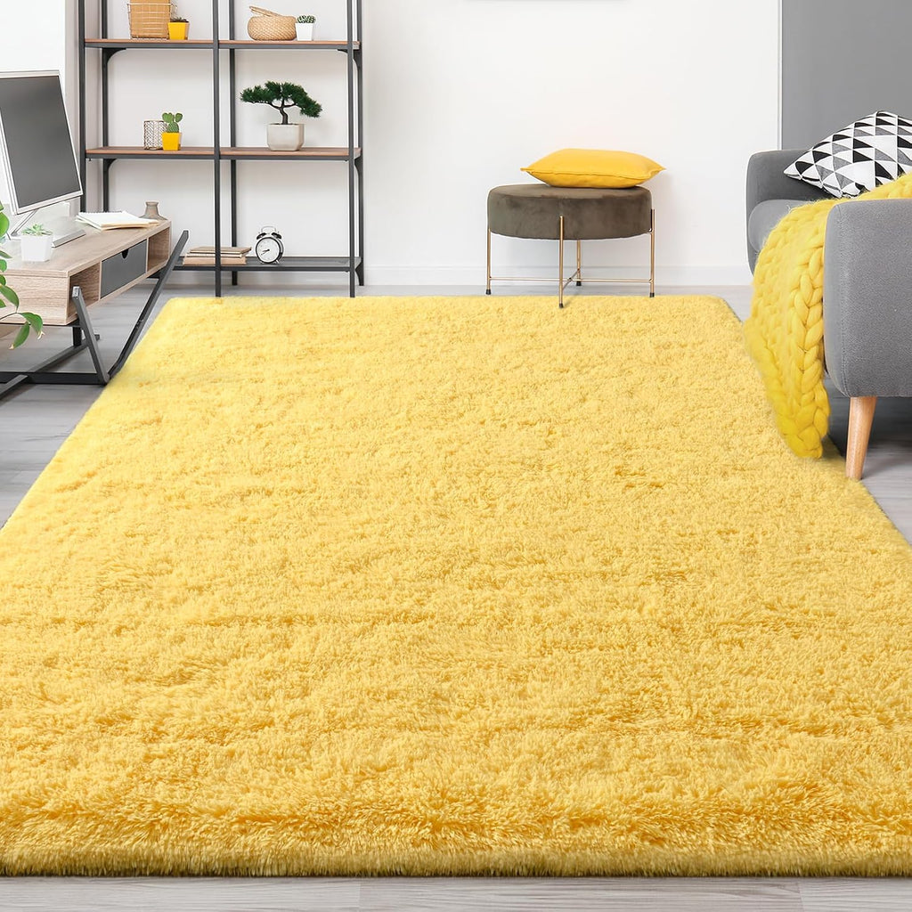 Large Area Rugs for Living Room, 4x6 Feet Yellow Shaggy Rug Fluffy Throw Carpets, Ultra Soft Plush Modern Indoor Fuzzy Rugs for Bedroom Girls Kids Nursery Room Dorm Home Decor