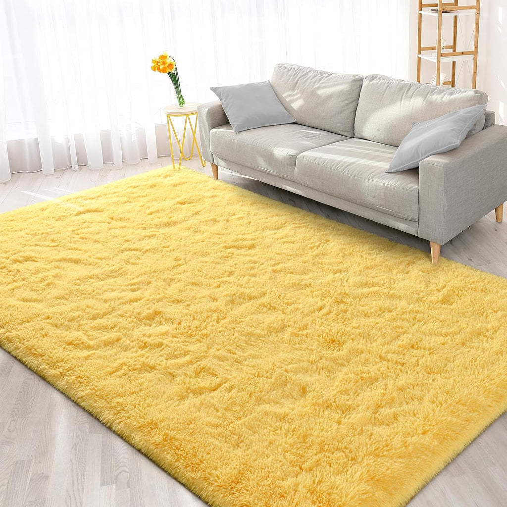 Large Area Rugs for Living Room, 4x6 Feet Yellow Shaggy Rug Fluffy Throw Carpets, Ultra Soft Plush Modern Indoor Fuzzy Rugs for Bedroom Girls Kids Nursery Room Dorm Home Decor